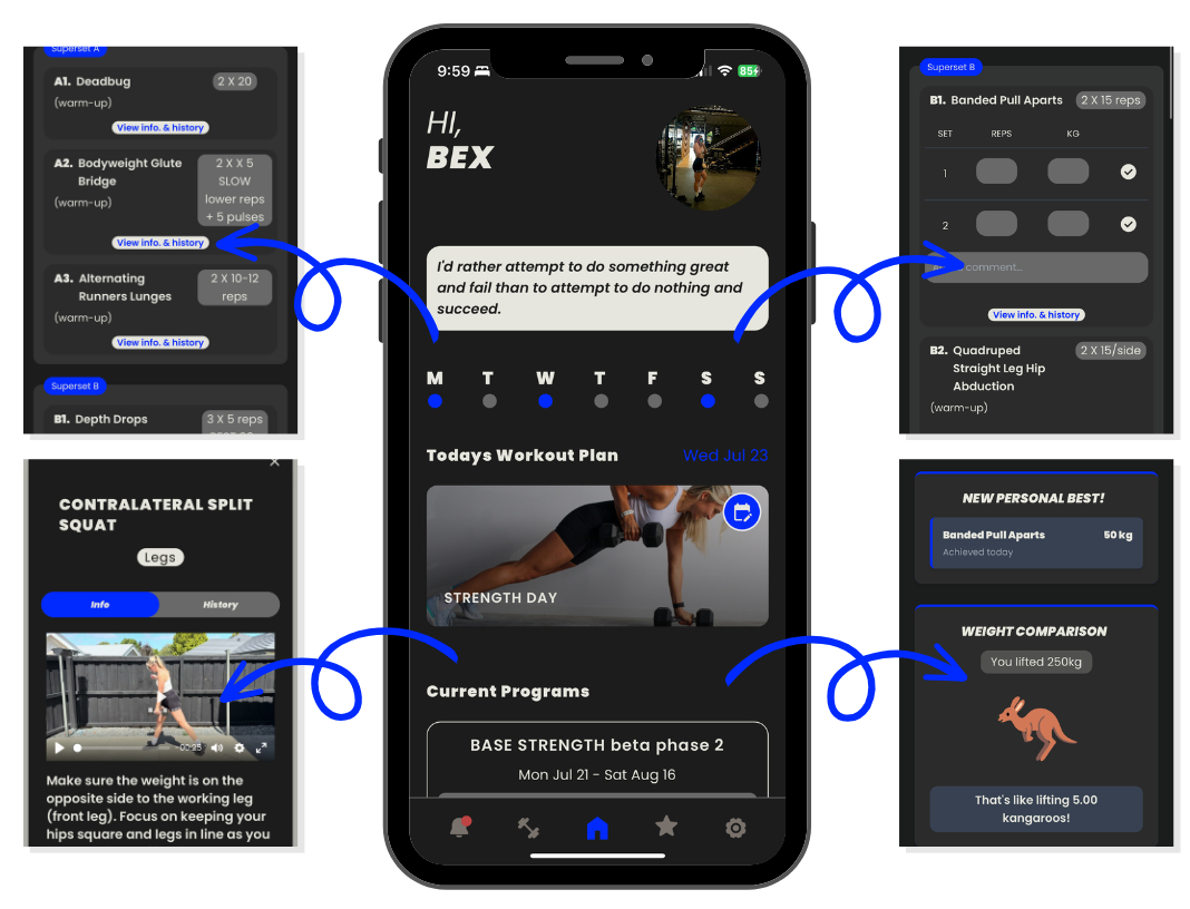 Bexfit app screens
